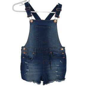 BCBG Girls 6X Denim Overalls With Distressed Detailing & Frayed Hem, NWOT